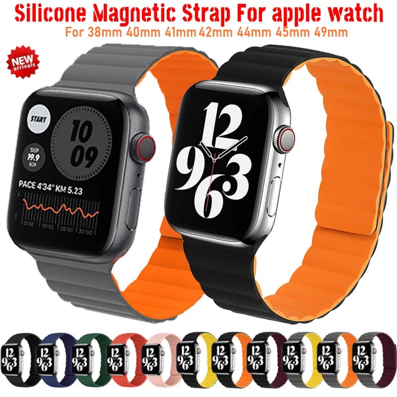 44mm Silicone Loop Strap for Apple Watch 7 45mm 41mm 38mm 42mm Watchband Original Magnetic Bracelet IWatch Seires SE 7 6 5 Strap