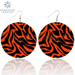 SOMESOOR Vintage Zebra Pattern Print African Wooden Drop Earrings Teardrop Round Geometric Pendant Dangle Jewelry For Women Gift
