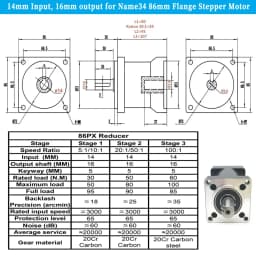 Planetary Gearbox Ratio 5:1/10:1/20:1/50:1/100:1 For Nema 34 86mm Stepper Motor Reducer 14mm Input 16mm Output Step-down Gearbox