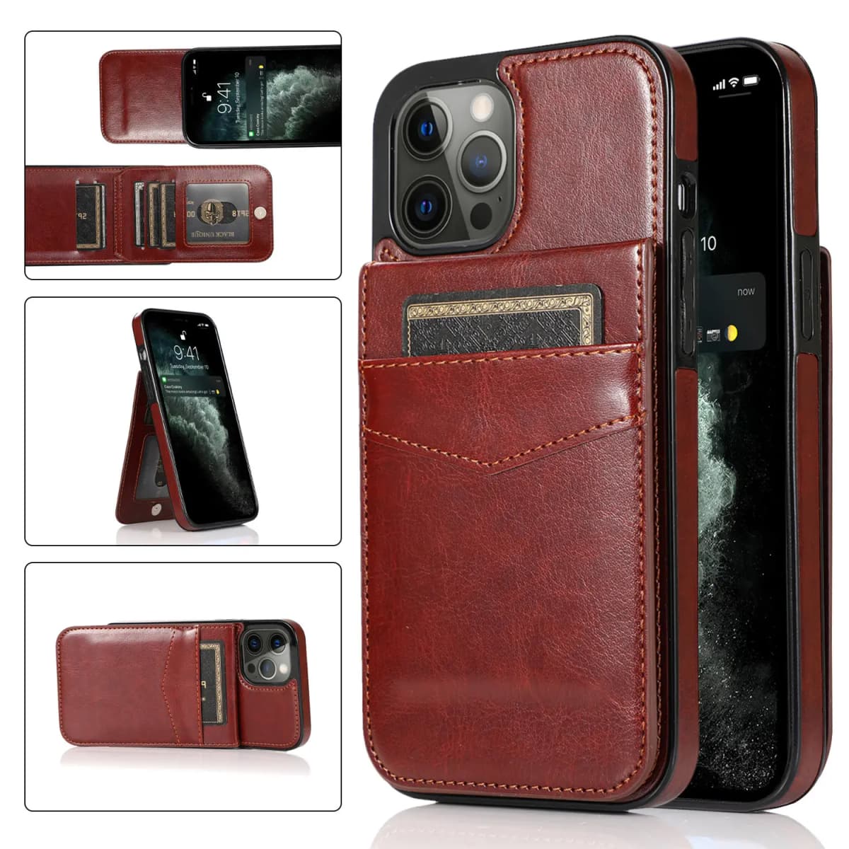 Business Demeanor Leather Case for iPhone 14 Pro Max 13 12 Mini Pro with Card Slots and Stand Function Drop Protection Cover