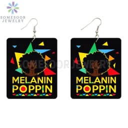 SOMESOOR God Say I Am Black Queen Wooden Drop Earrings For Women Melanin Poppin Unique Afro Girl Curly Rectangle Dangle Jewelry