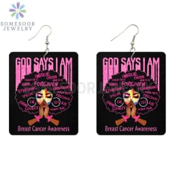 SOMESOOR God Say I Am Black Queen Wooden Drop Earrings For Women Melanin Poppin Unique Afro Girl Curly Rectangle Dangle Jewelry