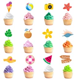 12pcs Summer Beach Hawaii Cupcake Toppers Sun Umbrella ball Cake Toppers Hawaiian Pool Theme Birthday Party Cake Decorations One