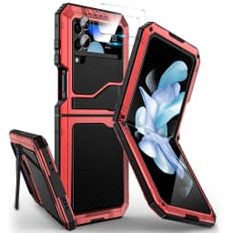for Samsung Galaxy Z Flip 4 Metal Case with Kickstand, 3 Layers Full Body Protective Shockproof Aluminium Cover for Z Flip 4