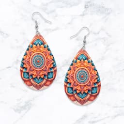SOMESOOR Bohemian Teardrop Wooden Earrings Colorful Elephant Mandala Sun And Moon Flower Print Pendant Dangle Jewelry For Women