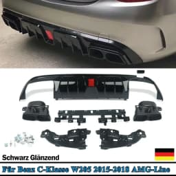 Rear Bumper Diffuser Lip with Exhaust Tips for Mercedes-Benz W205 C180 C200 C300 C63 C43 AMG 2015 2016 2017 2018