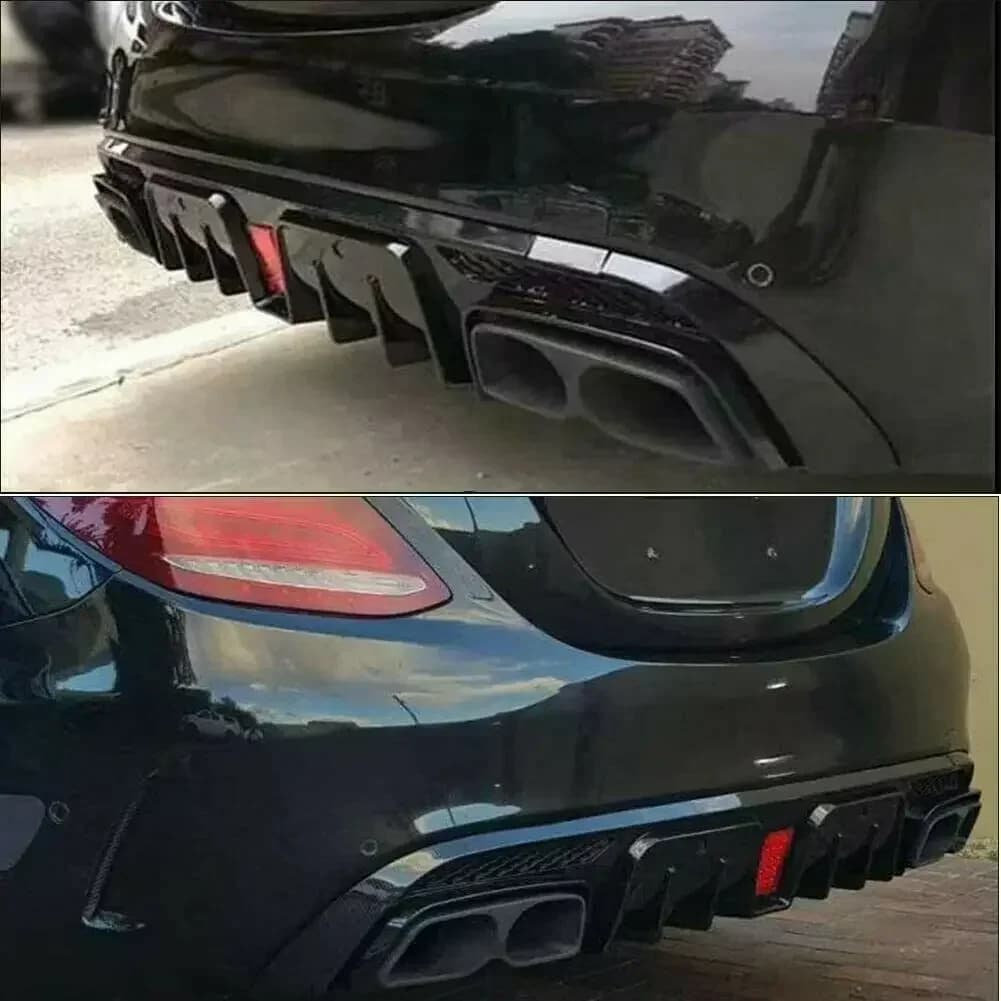 Rear Bumper Diffuser Lip with Exhaust Tips for Mercedes-Benz W205 C180 C200 C300 C63 C43 AMG 2015 2016 2017 2018