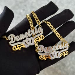 Personalized 3D Nameplate Set Name Necklace Custom Stainless Steel 3D Birthstone Bracelet Necklace Set Two-Tone Chain For Women