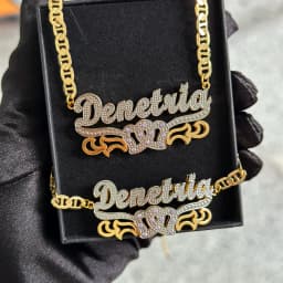 Personalized 3D Nameplate Set Name Necklace Custom Stainless Steel 3D Birthstone Bracelet Necklace Set Two-Tone Chain For Women