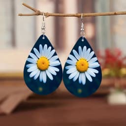 SOMESOOR Elegant After Rain Little Daisy, Wooden Droplets Earrings, Pendant, Cute Girls' Gifts Fashion Women Dangle Jewelry