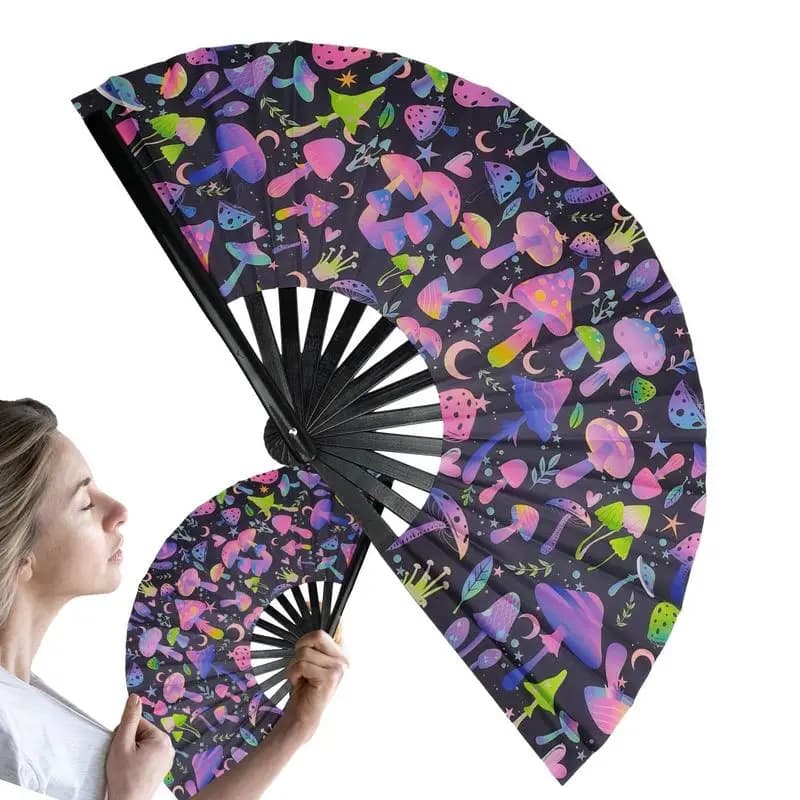 Portable Folding Fans Oxford Fabric Fluorescent Folding Fan Cute Collapsible Fans For Dances Stage Performances Colorful Folding