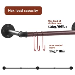 70.8 Inch Industrial Pipe Clothing Rack Wall Mounted Clothes Rail Garment Hanging Bar Rod Display Rack Closet Storage