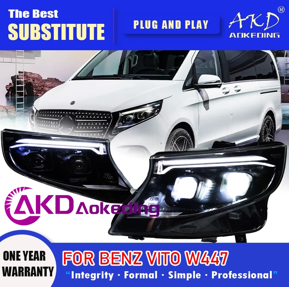 AKD Head Lamp for Benz Vito LED Headlight 2013-2023 Headlights Vito W447 DRL Turn Signal High Beam Angel Eye Projector Lens