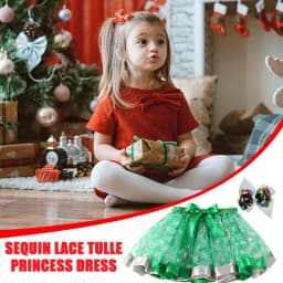 Christmas Skirt Girls Red Holiday Cosplay Costume Christmas Cosplay Dress Printed With Cartoon Elk And Christmas Trees With Hair