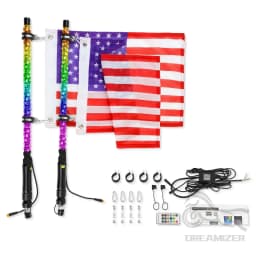 2pcs 2FT RGB Waterproof LED Whip Light Multi-Color Flagpole Lamp Bowlight for Offroad Sand Rails Buggies SxS ATV/UTV RZR Trucks