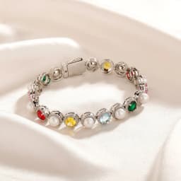 JINAO New 10MM Round Pearl Large Colourful CZ Stone Iced Out Bracelet Link Spring Clasp Hip Hop style Chain Men Jewelry For Gift