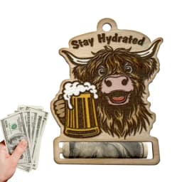 Money Holder Christmas Tree Ornament Highland Cattle Christmas Money Holders For Cash Wooden Christmas Tree Wallet Ornament