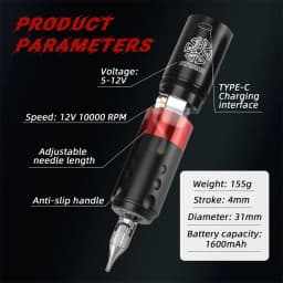Complete Wireless Tattoo Gun Kit 20pcs Cartridge Needles Ink Rotary Tattoo Pen 1600mAh Battery Digital Portable Cordless Motor