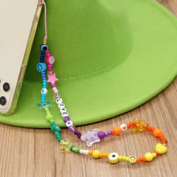 Acrylic Crystal LOVE Smile Beaded Chain Wrist Strap For Cell Phone