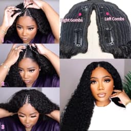 V Part Wigs Human Hair Glueless No Leave Out Upgrade Brazilian Curly Deep Wave Wigs For Women 220 Density Natural Color 30 Inch