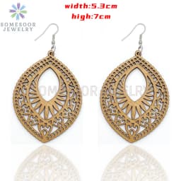 SOMESOOR Big Circle TearDrop Cutting Wooden Drop Earrings Engraved African Ethnic Natural Wood Dangle Jewelry For Women Gifts