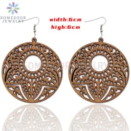 SOMESOOR Big Circle TearDrop Cutting Wooden Drop Earrings Engraved African Ethnic Natural Wood Dangle Jewelry For Women Gifts