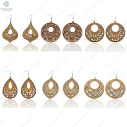 SOMESOOR Big Circle TearDrop Cutting Wooden Drop Earrings Engraved African Ethnic Natural Wood Dangle Jewelry For Women Gifts