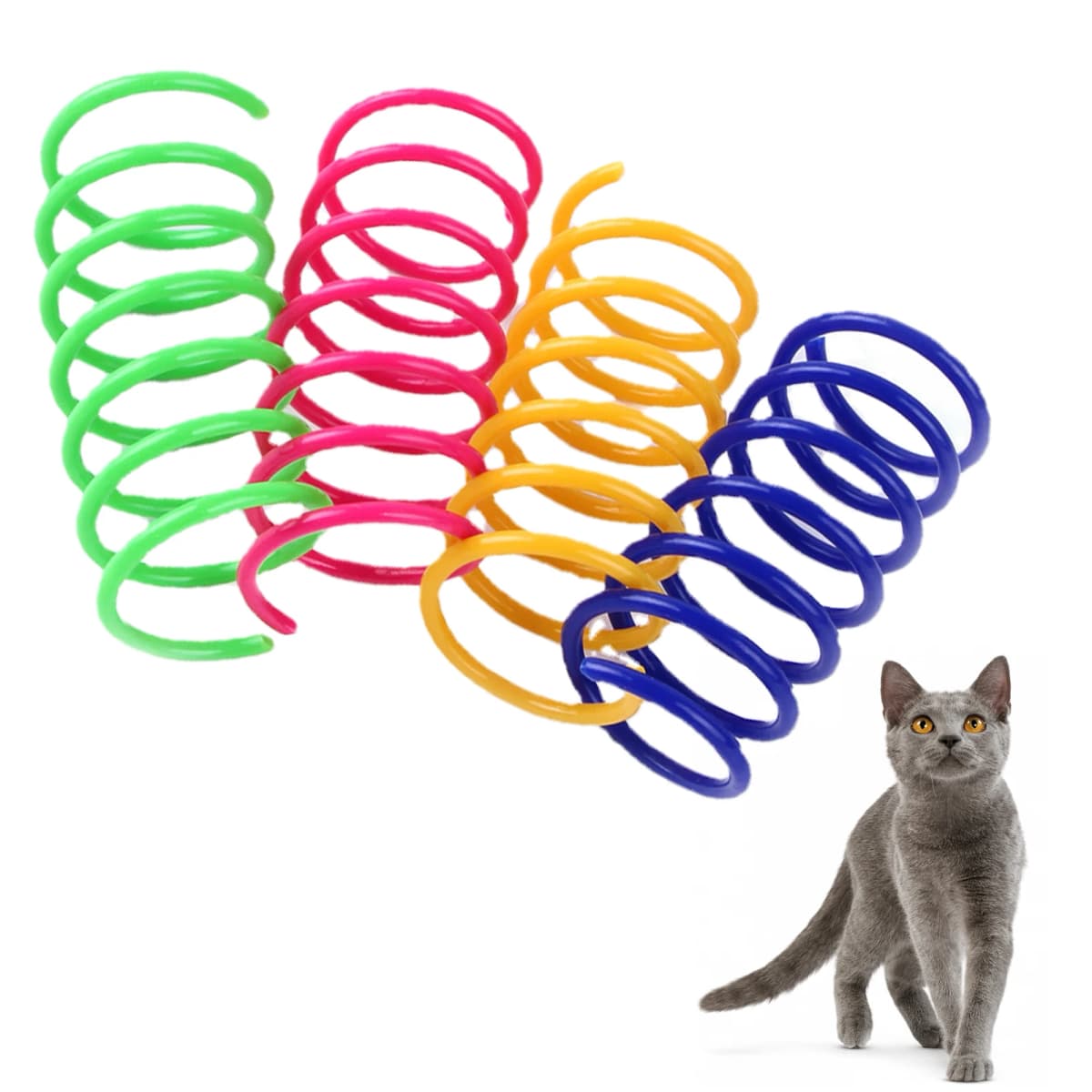 Cat Spring Toy 4PCS Kitten Springs Coil Indoor Cat Toys Colorful Coil Spiral Springs Pet Action Wide Durable Interactive Toys