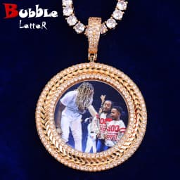 Bubble Letter Iced Out Personalized Picture Pendant Custom Photo Necklace Real Gold Plated Hip Hop Fashion Jewelry
