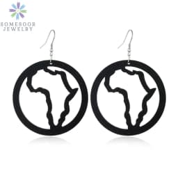 SOMESOOR Trendy Black Cutting Women Wooden Drop Earrings Collections African Ethnic Bohemain Engraved Dangle Jewelry Accessories