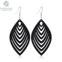 SOMESOOR Trendy Black Cutting Women Wooden Drop Earrings Collections African Ethnic Bohemain Engraved Dangle Jewelry Accessories