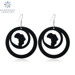SOMESOOR Trendy Black Cutting Women Wooden Drop Earrings Collections African Ethnic Bohemain Engraved Dangle Jewelry Accessories