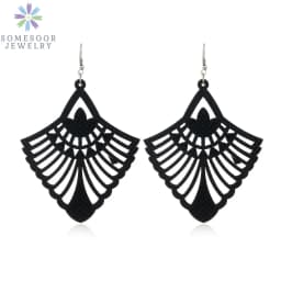 SOMESOOR Trendy Black Cutting Women Wooden Drop Earrings Collections African Ethnic Bohemain Engraved Dangle Jewelry Accessories