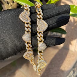 Bubble Letter Iced Out Heart Choker Necklace for Women Baguette Cuban Link Chain Micro Pave Hip Hop Jewelry