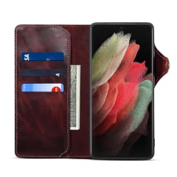 For Samsung Galaxy S23 S22 Ultra S21 S20 S10 Plus S9 Note 8 9 10 20 100% Real Cowhide Leather Case Vintage Card Bag Wallet Cover