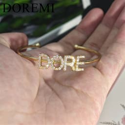 DOREMI 9mm Initial Letter Name Cuff Bangle Personalized Jewelry Women Gift Bangle Bracelet Name Custom Zircon Bangle