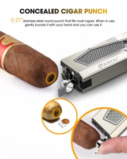 Cigar Lighter 4 Torch Jet Flame,Cigar Punch & Holder & Draw Enhancer,Refillable Torch Lighter,Multi-Functional Cigar Accessories