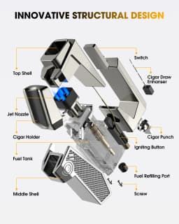 Cigar Lighter 4 Torch Jet Flame,Cigar Punch & Holder & Draw Enhancer,Refillable Torch Lighter,Multi-Functional Cigar Accessories