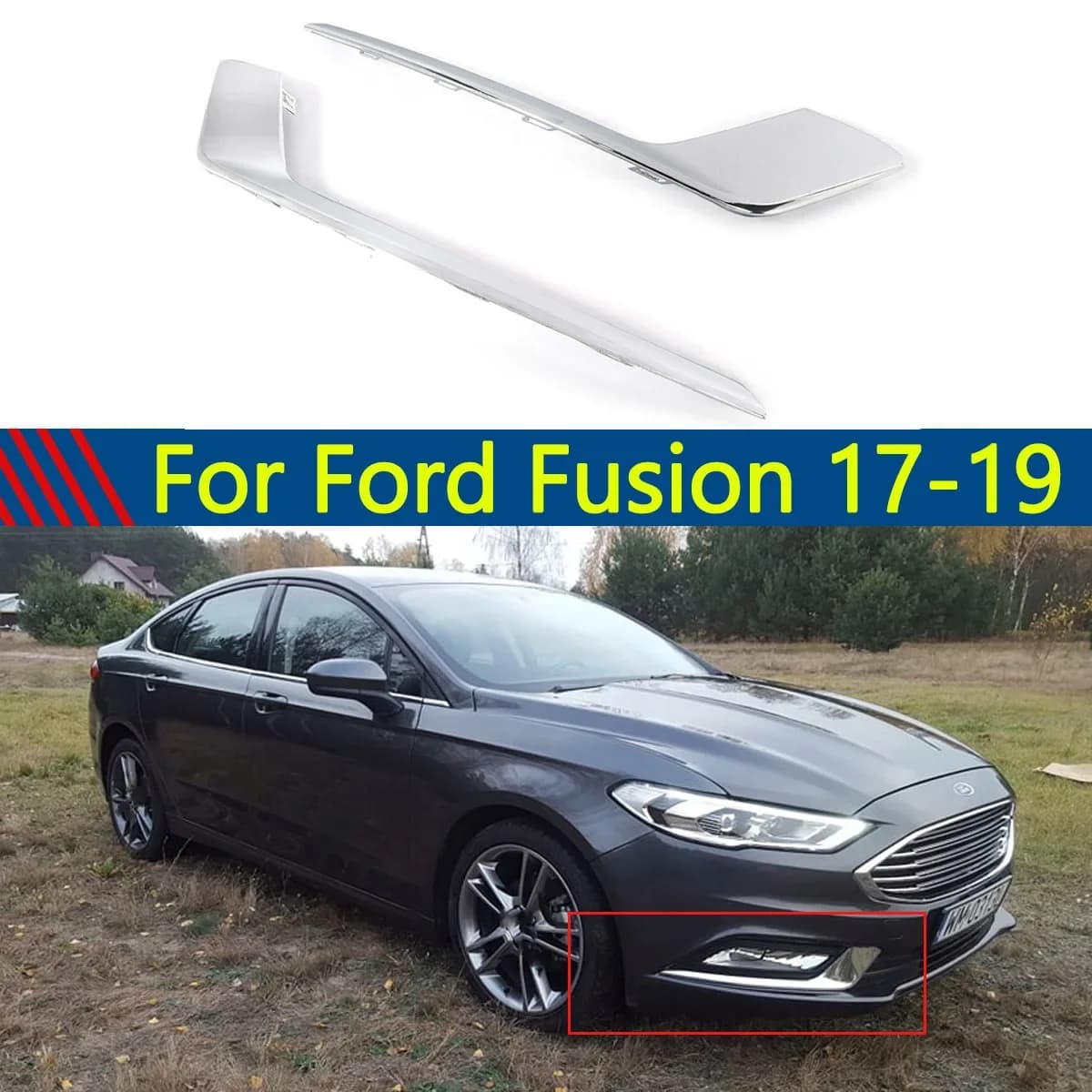 Front Fog Light Lamp Strip Trim Pair LH+RH Side For 2017-19 Ford Mondeo Fusion