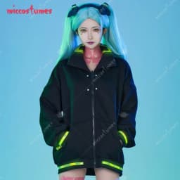 Miccostumes Women's Black Cosplay Costume Jacket Set with Tattoo Stickers