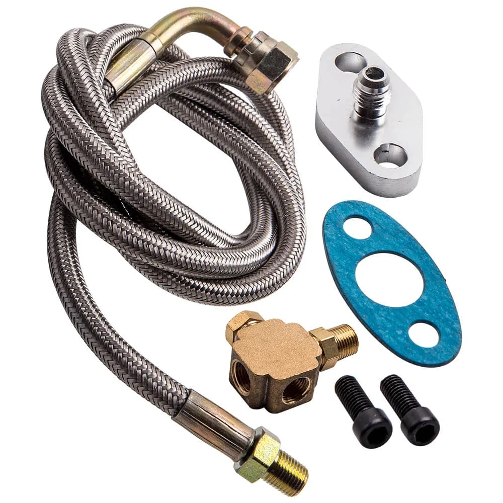 90 Degree Oil Feed Line 41" T3 T4 T3 T4 T04E T66 T67 T70 GT35 GT45 4-AN 1/8 PNT