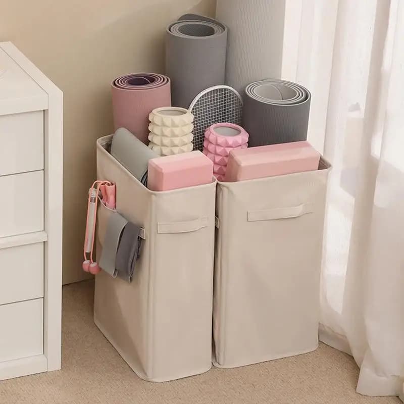 Yoga Mat Organizer Basket Corner Oxford Cloth Yoga Mat Rack Multipurpose Basket Holder with Side Pocket Washable Storage Rack
