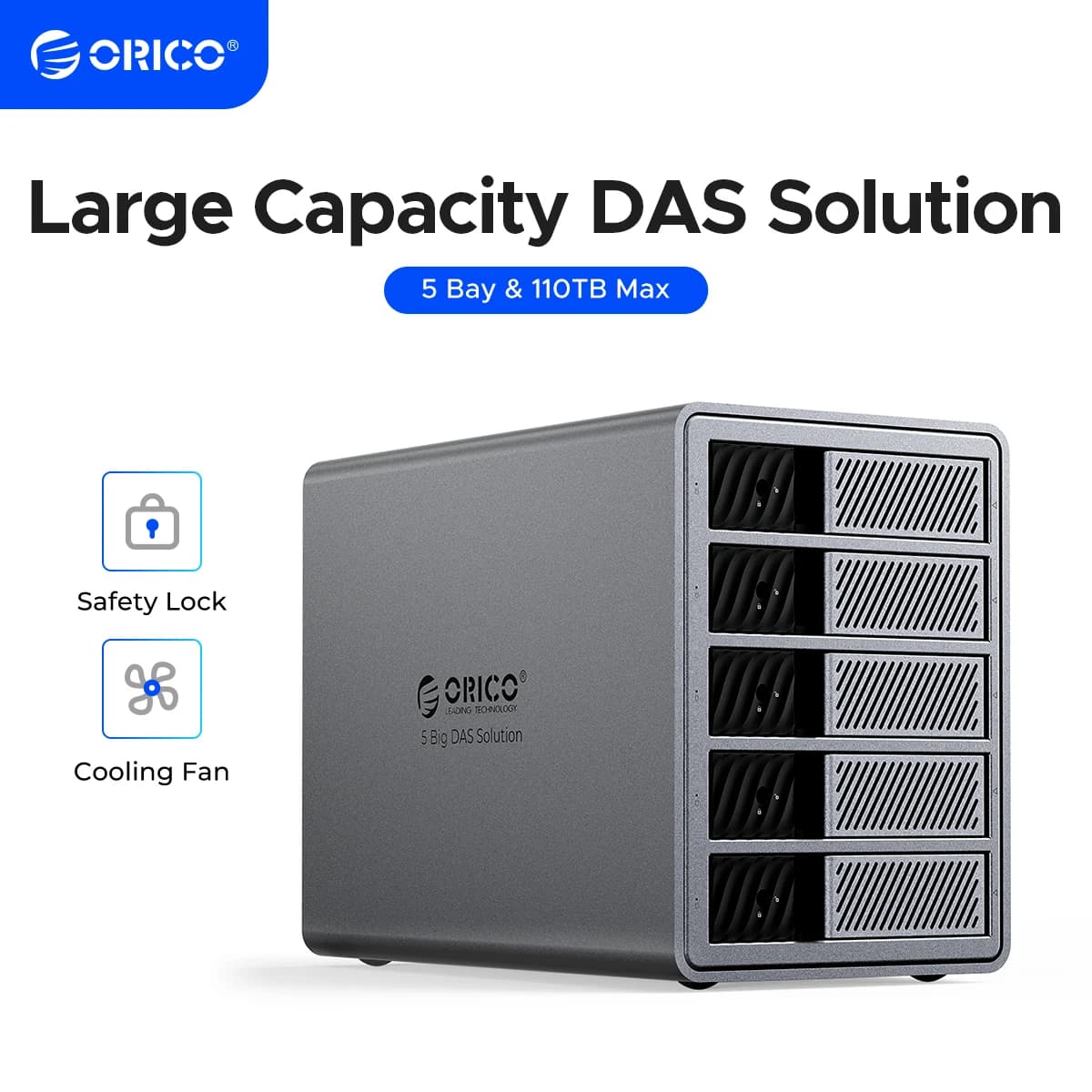 ORICO 3.5"USB3.0 5Gbps HDD Docking Station Aluminum With 150W Power Cooling Fan for Personal 5Bay DAS Solution (Standard) Series