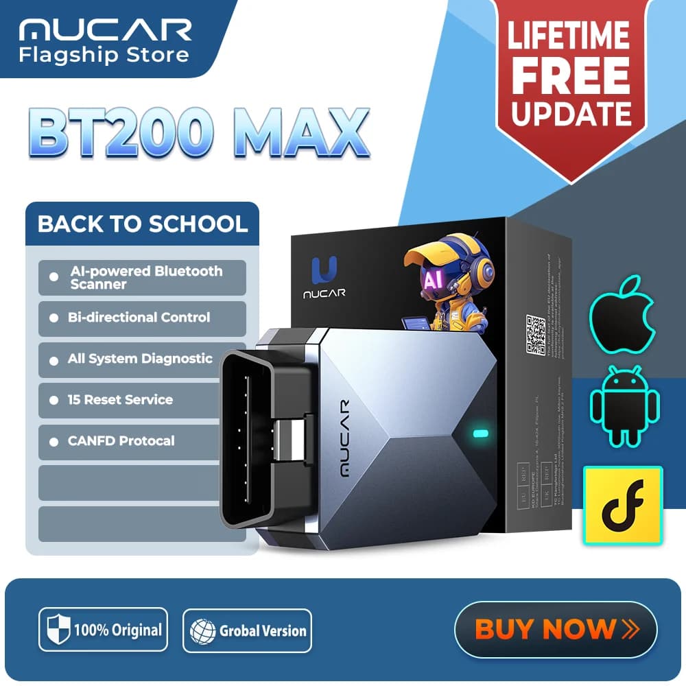 MUCAR BT200 MAX AI Automotive Tool OBD2 Bluetooth Scanner CANFD Active Test 15 Reset Full System Diagnose For All Cars Life Free