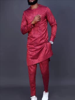 Men's Casual Black and Gold Print Two-Piece Set