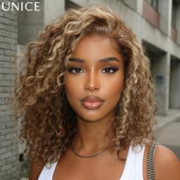 UNice 7x5 Bye-Bye Slip™ Lace Honey Blonde Highlights Voluminous Curly Bob Wig 180% Density Glueless Wig Human Hair Ready To Wear