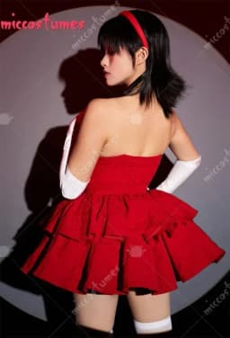 Miccostumes Women's Red Cosplay Costume Dress Strapless Tube Dress with Headband with Thigh-High Stockings and Gloves