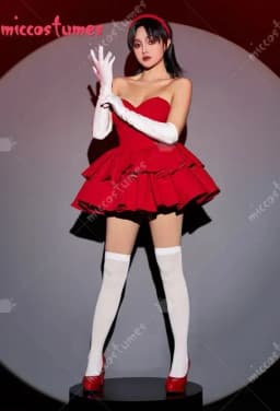 Miccostumes Women's Red Cosplay Costume Dress Strapless Tube Dress with Headband with Thigh-High Stockings and Gloves