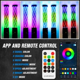 2PCS 1FT Fat Bluetooth Remote Control Colorful Spiral LED Whip Lights Lighted Antenna Whips for ATV Polaris RZR Flagpole Lamp