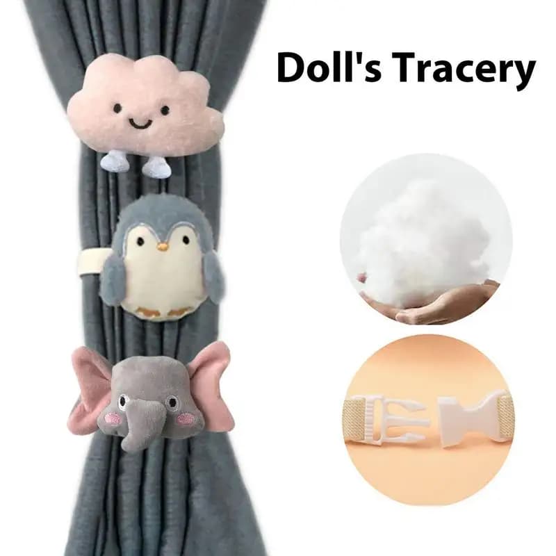 2pcs Cute Cartoon Plush Doll Curtains Holders Drape Holdbacks Creative Window Curtains Hooks Curtains Clip Rings, Drapes Tieback
